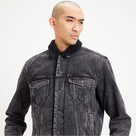 Levi's Other - Levis Denim Jacket Mens Large Black Sherpa Trucker Snap Cotton Jean